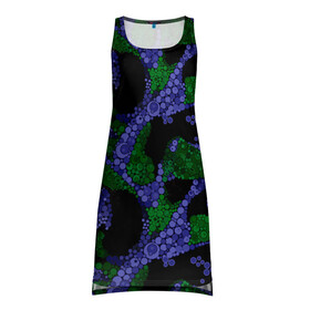 Платье-майка 3D с принтом Абстрактный темный в горох в Курске, 100% полиэстер | полуприлегающий силуэт, широкие бретели, круглый вырез горловины, удлиненный подол сзади. | Тематика изображения на принте: абстрактный | арт | в горох | детский | зеленый | модный | современный | фиолетовый