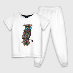 Детская пижама хлопок с принтом Сова на ветке в Курске, 100% хлопок |  брюки и футболка прямого кроя, без карманов, на брюках мягкая резинка на поясе и по низу штанин
 | иллюстрация | лист | на ветке | птица | рисунок | сова