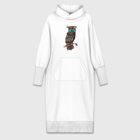 Платье удлиненное хлопок с принтом Сова на ветке в Курске,  |  | иллюстрация | лист | на ветке | птица | рисунок | сова