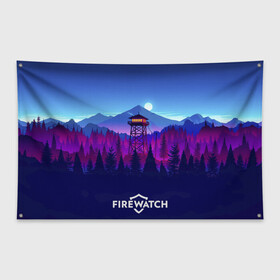 Флаг-баннер с принтом Purplewatch в Курске, 100% полиэстер | размер 67 х 109 см, плотность ткани — 95 г/м2; по краям флага есть четыре люверса для крепления | firewatch | gamers | games | вышка | иллюстрация | лес