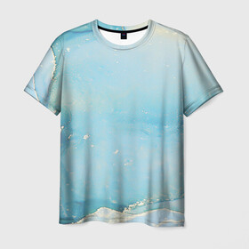 Мужская футболка 3D с принтом Голубая Акварель в Курске, 100% полиэфир | прямой крой, круглый вырез горловины, длина до линии бедер | волны | золото | золотой | камень | красивый | краски | мрамор | пастель | разводы | текстура | узор