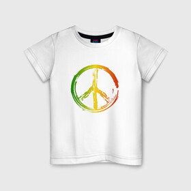 Детская футболка хлопок с принтом Радужный мир | Peace (Z) в Курске, 100% хлопок | круглый вырез горловины, полуприлегающий силуэт, длина до линии бедер | bloom | blossom | floret | flowers | hippies | peace | знак | любовь | мир | радуга | радужный | радужный мир | символ | хиппи | цветы