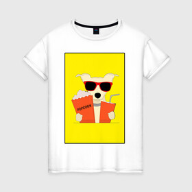 Женская футболка хлопок с принтом Пес кинофил в Курске, 100% хлопок | прямой крой, круглый вырез горловины, длина до линии бедер, слегка спущенное плечо | кино | киноман | киносеанс | кинотеатр | кинофил | пес | собака