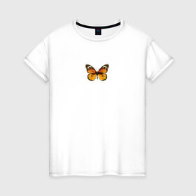 Женская футболка хлопок с принтом Бабочка в Курске, 100% хлопок | прямой крой, круглый вырез горловины, длина до линии бедер, слегка спущенное плечо | butterfly | бабочка | крылья | минимализм | насекомые