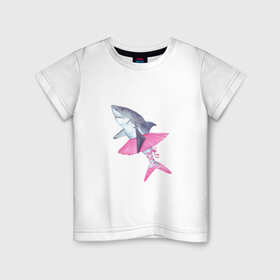 Детская футболка хлопок с принтом Акула балерина в Курске, 100% хлопок | круглый вырез горловины, полуприлегающий силуэт, длина до линии бедер | акула | балерина | зубы | ленты | пачка | плавники | пуанты | розовый | рыба | танец | танцовщица | хвост | челюсти | чешки | юбка
