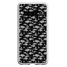 Чехол для Samsung Galaxy S10 с принтом Узор для рыбака  в Курске, Силикон | Область печати: задняя сторона чехла, без боковых панелей | абстрактная рыба | аквариум | вода | гороскоп | детский | мужской | пузыри | рыба | рыбалка | рыбка | черно белый