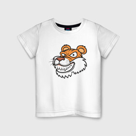 Детская футболка хлопок с принтом Хитрый Тигр в Курске, 100% хлопок | круглый вырез горловины, полуприлегающий силуэт, длина до линии бедер | 2022 | animal | cat | lion | tiger | год тигра | животные | зверь | зубы | кот | кошка | лев | охотник | полосатый | природа | тигр | тигренок | тигрица | хищник
