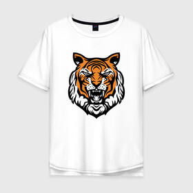 Мужская футболка хлопок Oversize с принтом Голова тигра в Курске, 100% хлопок | свободный крой, круглый ворот, “спинка” длиннее передней части | 2022 | animal | cat | lion | tiger | год тигра | животные | зверь | зубы | кот | кошка | лев | охотник | полосатый | природа | тигр | тигренок | тигрица | хищник