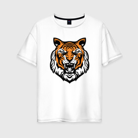 Женская футболка хлопок Oversize с принтом Голова тигра в Курске, 100% хлопок | свободный крой, круглый ворот, спущенный рукав, длина до линии бедер
 | 2022 | animal | cat | lion | tiger | год тигра | животные | зверь | зубы | кот | кошка | лев | охотник | полосатый | природа | тигр | тигренок | тигрица | хищник