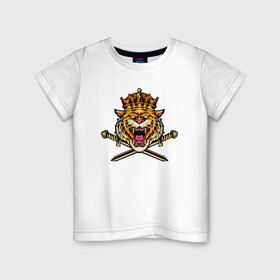 Детская футболка хлопок с принтом Tiger King в Курске, 100% хлопок | круглый вырез горловины, полуприлегающий силуэт, длина до линии бедер | 2022 | animal | cat | king | lion | tiger | год тигра | животные | зверь | зубы | король | кот | кошка | лев | охотник | полосатый | природа | тигр | тигренок | тигрица | хищник | царь