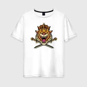 Женская футболка хлопок Oversize с принтом Tiger King в Курске, 100% хлопок | свободный крой, круглый ворот, спущенный рукав, длина до линии бедер
 | 2022 | animal | cat | king | lion | tiger | год тигра | животные | зверь | зубы | король | кот | кошка | лев | охотник | полосатый | природа | тигр | тигренок | тигрица | хищник | царь
