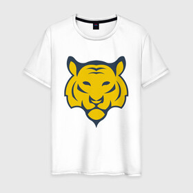 Мужская футболка хлопок с принтом Yellow Tiger в Курске, 100% хлопок | прямой крой, круглый вырез горловины, длина до линии бедер, слегка спущенное плечо. | 2022 | animal | cat | lion | tiger | год тигра | животные | зверь | зубы | кот | кошка | лев | охотник | полосатый | природа | тигр | тигренок | тигрица | хищник