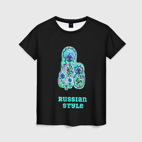 Женская футболка 3D с принтом русский стиль матрешка в Курске, 100% полиэфир ( синтетическое хлопкоподобное полотно) | прямой крой, круглый вырез горловины, длина до линии бедер | матрешка | народный | неоновый | русский | стиль | этно
