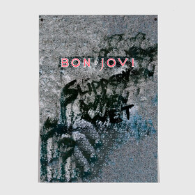 Постер с принтом Slippery When Wet - Bon Jovi в Курске, 100% бумага
 | бумага, плотность 150 мг. Матовая, но за счет высокого коэффициента гладкости имеет небольшой блеск и дает на свету блики, но в отличии от глянцевой бумаги не покрыта лаком | bon jovi | john | альбом | арена | бон | бон джови | глэм | группа | джови | джон | метал | музыка | надпись | песни | поп | попрок | рок | рокер | смайл | солист | софт | стена | хард | хеви | хевиметал