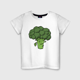 Детская футболка хлопок с принтом Брокколи в Курске, 100% хлопок | круглый вырез горловины, полуприлегающий силуэт, длина до линии бедер | Тематика изображения на принте: брокколи | еда | зож | капуста | овощ | растения