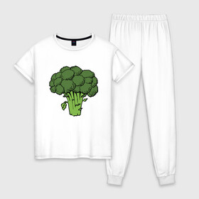 Женская пижама хлопок с принтом Брокколи в Курске, 100% хлопок | брюки и футболка прямого кроя, без карманов, на брюках мягкая резинка на поясе и по низу штанин | брокколи | еда | зож | капуста | овощ | растения