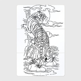 Магнитный плакат 2Х3 с принтом Тигр на фоне солнца в Курске, Полимерный материал с магнитным слоем | 6 деталей размером 9*9 см | Тематика изображения на принте: clouds | jungle | lake | stone | sun | tattoo | tiger | джунгли | камень | облака | озеро | солнце | татуировка | тигр