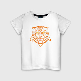Детская футболка хлопок с принтом Orange Tiger в Курске, 100% хлопок | круглый вырез горловины, полуприлегающий силуэт, длина до линии бедер | Тематика изображения на принте: 2022 | animal | cat | lion | tiger | год тигра | животные | зверь | зубы | кот | кошка | лев | охотник | полосатый | природа | тигр | тигренок | тигрица | хищник