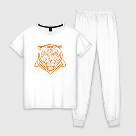 Женская пижама хлопок с принтом Orange Tiger в Курске, 100% хлопок | брюки и футболка прямого кроя, без карманов, на брюках мягкая резинка на поясе и по низу штанин | 2022 | animal | cat | lion | tiger | год тигра | животные | зверь | зубы | кот | кошка | лев | охотник | полосатый | природа | тигр | тигренок | тигрица | хищник