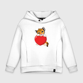 Детское худи Oversize хлопок с принтом Tiger Love в Курске, френч-терри — 70% хлопок, 30% полиэстер. Мягкий теплый начес внутри —100% хлопок | боковые карманы, эластичные манжеты и нижняя кромка, капюшон на магнитной кнопке | 2022 | animal | cat | heart | lion | love | tiger | год тигра | животные | зверь | зубы | кот | кошка | лев | люблю | любовь | охотник | полосатый | природа | сердце | тигр | тигренок | тигрица | хищник