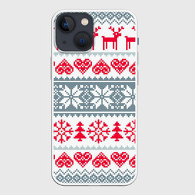 Чехол для iPhone 13 mini с принтом Вязаный рисунок в Курске,  |  | арт | вязаный рисунок | вязь | любовь | новый год | ночь | олени | олень | рисунок | рождество | сердечки | сердечко | сердце | снег | снеговик | снеговики | снежинка | снежинки
