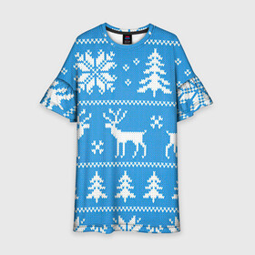 Детское платье 3D с принтом Зимняя ночь в Курске, 100% полиэстер | прямой силуэт, чуть расширенный к низу. Круглая горловина, на рукавах — воланы | арт | вязаный рисунок | вязь | ёлка | ёлки | ель | лес | новый год | ночь | олени | олень | рисунок | рождество | снег | снеговик | снеговики | снежинка | снежинки