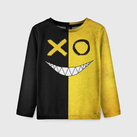Детский лонгслив 3D с принтом Yellow and black smile в Курске, 100% полиэстер | длинные рукава, круглый вырез горловины, полуприлегающий силуэт
 | emoji | smile | глаза крестики | злой смайл | злой смайлик | зубы | контраст | крестики | подарок | пятна | смайл | смайлик | улыбка | эмоджи | эмоция