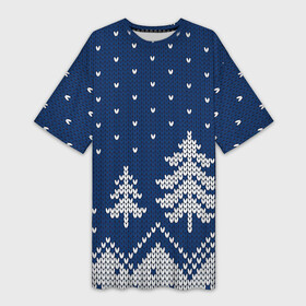 Платье-футболка 3D с принтом Ночь в еловом лесу в Курске,  |  | арт | вязаный рисунок | вязь | зима | зимняя ночь | лес | новый год | ночь | рисунок | рождество | снег | снеговик | снеговики | снежинка | снежинки