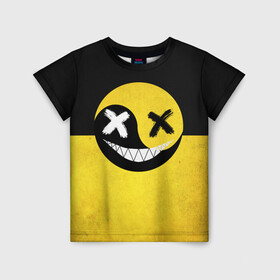 Детская футболка 3D с принтом Smile yin and yang в Курске, 100% гипоаллергенный полиэфир | прямой крой, круглый вырез горловины, длина до линии бедер, чуть спущенное плечо, ткань немного тянется | emoji | smile | глаза крестики | злой смайл | злой смайлик | зубы | контраст | крестики | подарок | пятна | смайл | смайлик | улыбка | эмоджи | эмоция