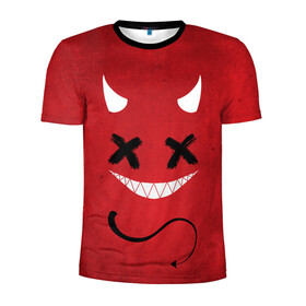 Мужская футболка 3D спортивная с принтом Red Evil Smile в Курске, 100% полиэстер с улучшенными характеристиками | приталенный силуэт, круглая горловина, широкие плечи, сужается к линии бедра | emoji | smile | глаза крестики | злой смайл | злой смайлик | зубы | контраст | крестики | подарок | пятна | смайл | смайлик | улыбка | эмоджи | эмоция