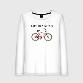 Женский лонгслив хлопок с принтом Велосипед в Курске, 100% хлопок |  | bike | life | road | велосипед | дорога | жизнь