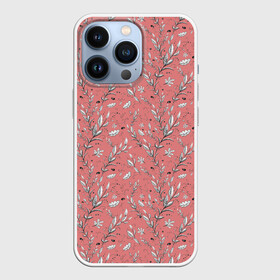 Чехол для iPhone 13 Pro с принтом Растительный узор с листьями в Курске,  |  | веточки | деревья | куст | кустики | кусты | лианы | листочки | листья | набросок | орнамент | осенний | растительный | скетч | узор | ч б | чб | черно белый