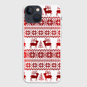 Чехол для iPhone 13 mini с принтом Зимний лес в Курске,  |  | арт | вязаный рисунок | вязь | ёлка | ёлки | ель | новый год | ночь | олени | олень | рисунок | рога | рождество | снег | снеговик | снеговики | снежинка | снежинки