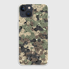 Чехол для iPhone 13 с принтом Эмодзи камуфляж в Курске,  |  | emoji | emoticons | smiley | камуфляж | милитари | паттерн | смайлики | смайлы | хаки | эмодзи | эмоции
