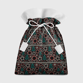 Подарочный 3D мешок с принтом Зимний рождественский узор в Курске, 100% полиэстер | Размер: 29*39 см | в горошек | детский | елка | звезды | зимний узор | новогодний | подарки | рождественский | черный фон