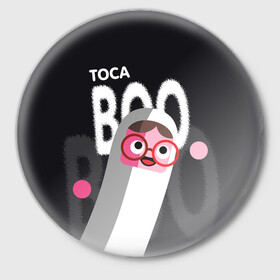 Значок с принтом Toca Boo в Курске,  металл | круглая форма, металлическая застежка в виде булавки | digital toys | gamer | games | helicopter taxi | pets | toca boca | toca hair salon | toca kitchen | toca life | toca life city | toca life worl | toca tea party | video games | игры