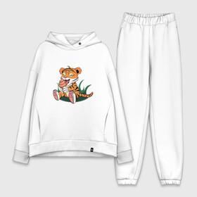 Женский костюм хлопок Oversize с принтом Тигр ест в Курске,  |  | 2022 | ест | котенок | кушает | маленький | малыш | мороженое | наслаждается | новый год | тигр | тигренок | хищник
