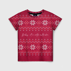 Детская футболка 3D с принтом Мне холодно в Курске, 100% гипоаллергенный полиэфир | прямой крой, круглый вырез горловины, длина до линии бедер, чуть спущенное плечо, ткань немного тянется | английский | английский текст | арт | вязаный рисунок | вязь | иностранный текст | мне холодно | новый год | ночь | рисунок | рождество | снег | снеговик | снеговики | снежинка | снежинки | холодно