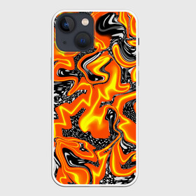 Чехол для iPhone 13 mini с принтом Огненные разводы лавы в Курске,  |  | абстракция | желтый | огонь | оранжевый | пламя | пятна | разводы | чёрный | языки пламени