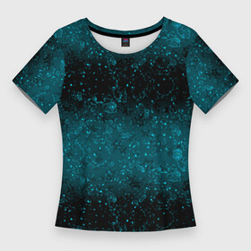 Женская футболка 3D Slim с принтом Черно синие блестки в Курске,  |  | Тематика изображения на принте: блеск | блестки | блестящие звезды | блестящий узор | градиент | градиентный | детский | женский | звезды | синий узор | шик