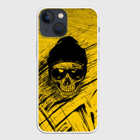 Чехол для iPhone 13 mini с принтом Череп Хипстер Гранж Брызги в Курске,  |  | grunge | head | hipster | skulls | брызги | в очках | голова | зубы | кости | краски | паттерн | полосы | потертости | скелет | текстура | точки | узор | черепа | черный