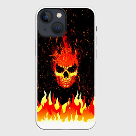 Чехол для iPhone 13 mini с принтом Пылающий Череп (Огонь) в Курске,  |  | beast | fire | head | skulls | голова | зверь | зубы | кости | огонь | паттерн | пламя | скелет | текстура | точки | узор | черепа | черный | яркий