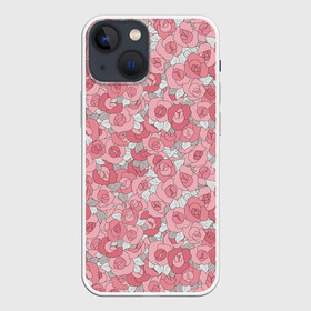 Чехол для iPhone 13 mini с принтом Нежно коралловые розы в Курске,  |  | детский | коралловые розы | модный | розовые розы | розы | скетч | современный | цветочный узор | цветы