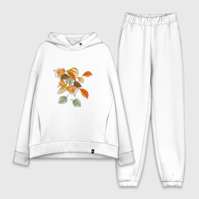 Женский костюм хлопок Oversize с принтом Акварельные листочки в Курске,  |  | black | drawing | illustration | orange | print | watercolour | yellow | акварель | арт | желтый | линия | чёрный