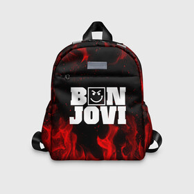 Детский рюкзак 3D с принтом BON JOVI HAVE A NICE DAY FIRE   ОГОНЬ в Курске, 100% полиэстер | лямки с регулируемой длиной, сверху петелька, чтобы рюкзак можно было повесить на вешалку. Основное отделение закрывается на молнию, как и внешний карман. Внутри дополнительный карман. По бокам два дополнительных кармашка | bon jovi | have a nice day | john | альбом | арена | бон | бон джови | глэм | группа | джови | джон | метал | музыка | надпись | песни | поп | попрок | рок | рокер | смайл | солист | софт | стена | хард | хеви | хевиметал