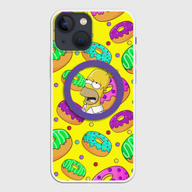 Чехол для iPhone 13 mini с принтом Гомер ням Пончик в Курске,  |  | cartoon | donut | homer | rainbow | the simpsons | yellow | в тренде | гомер | желтая | мультфильм | пончик | популярные | принт | радужный | симпсоны | топ