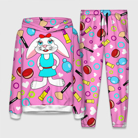 Женский костюм 3D (с толстовкой) с принтом кролик и косметика в Курске,  |  | белые сердца | веселый | девочка | детский | духи | зайчик | кисть | косметика | косметичка | кролик | мультяшный | нежный | помада | пудра | разноцветный | розовый | румяна | сердечки