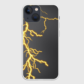 Чехол для iPhone 13 mini с принтом Яркая молния в Курске,  |  | гроза | гром | желтый | молния | рисунок | узор | чёрный | электрический заряд | электричество | яркая молния | яркий свет | ярко