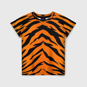 Детская футболка 3D с принтом Шкура тигра в Курске, 100% гипоаллергенный полиэфир | прямой крой, круглый вырез горловины, длина до линии бедер, чуть спущенное плечо, ткань немного тянется | 2022 | tiger | животное | полосатый | полоски | полосы | тигр | хищник