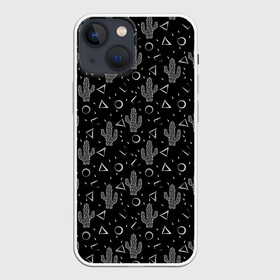 Чехол для iPhone 13 mini с принтом Черно белые кактусы в Курске,  |  | лето | мексиканский | монохромный | пляжный | популярный узор | пустыня | современный | цветы кактуса | черно белый